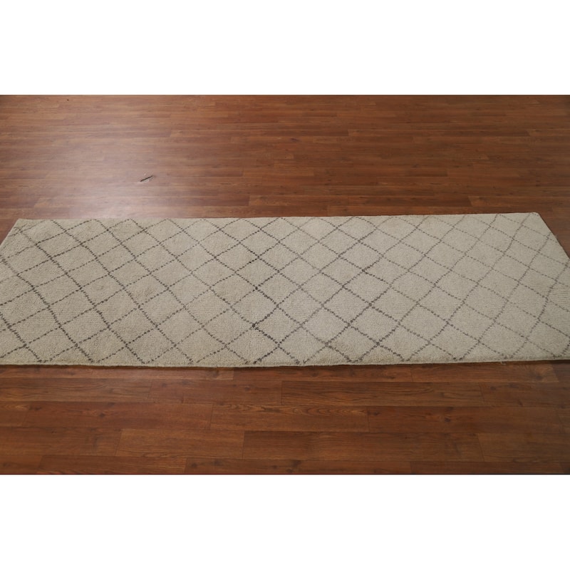 Trellis Moroccan Runner Rug Hand-Knotted Oriental Wool Carpet - 2'6" x 7'6"