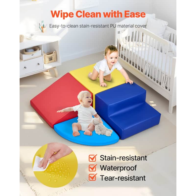 Multi Color PU Leather Foam Climbing Blocks Set, 4 Piece Educational Design - Multi Color - N/A