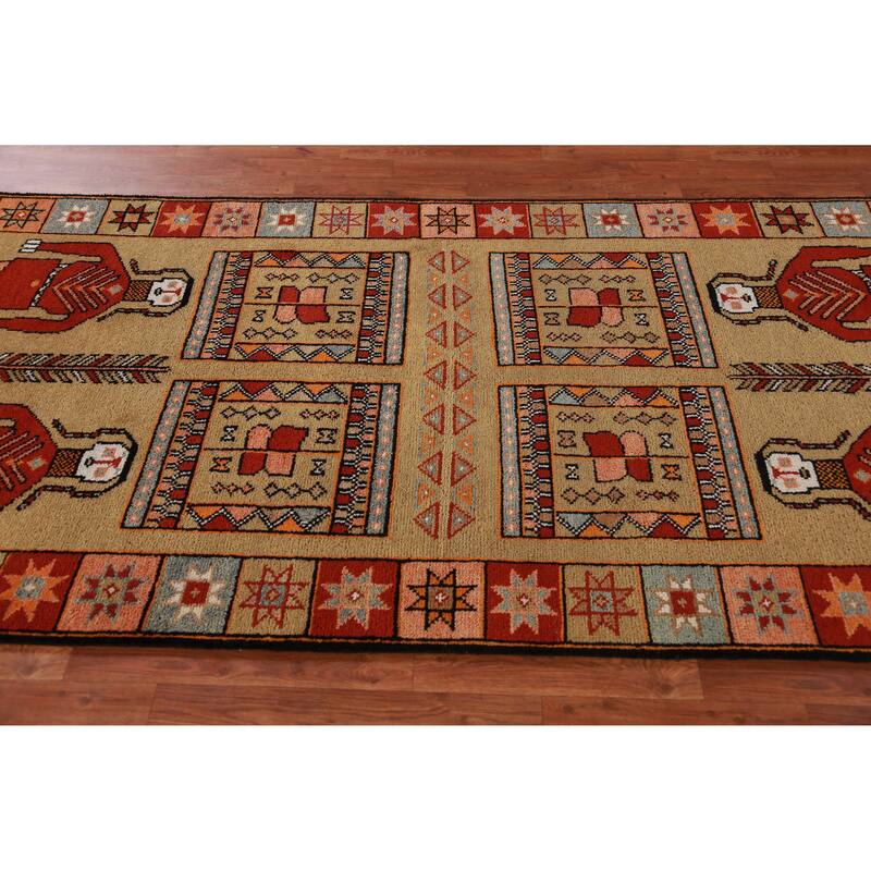 Hand Knotted Oriental 100% Wool Carpet Traditional Tribal Yellow & Gold Heriz (serapi) Runner Rug - 10' 0'' X 4' 1''