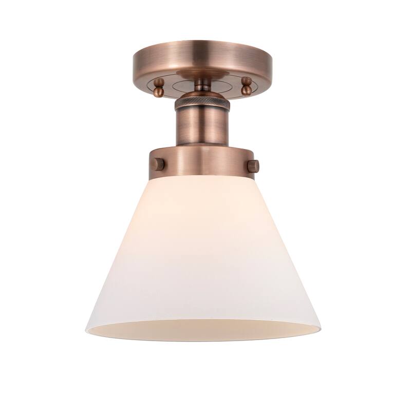 Innovations Lighting Edison Large Cone - 1 Light 7" Semi-Flush Mount - Antique Copper/Matte White