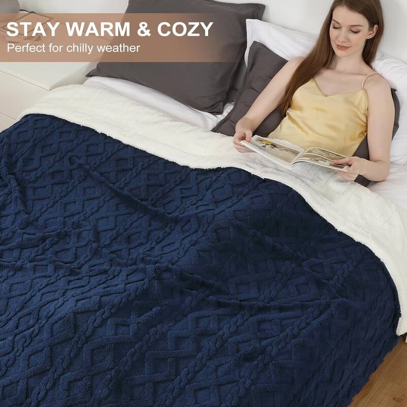 Heated Throw Blanket - Thick Tufted Sherpa Electric Blanket Throw with 10 Heating Levels and 10 Time Settings