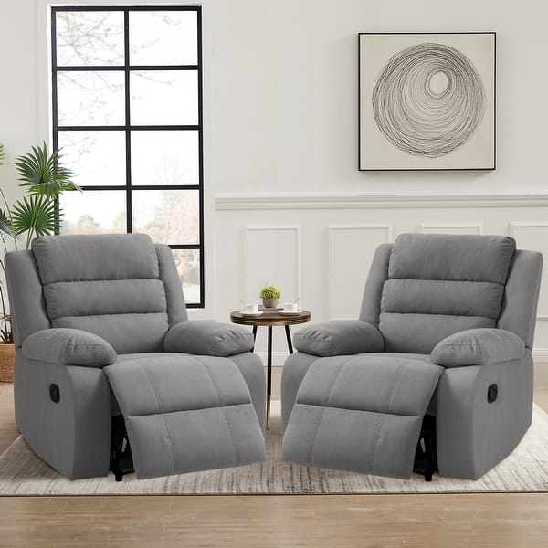 slide 2 of 19, 2 Set Classic and Traditional Manual Recliner Chair Grey-2Set