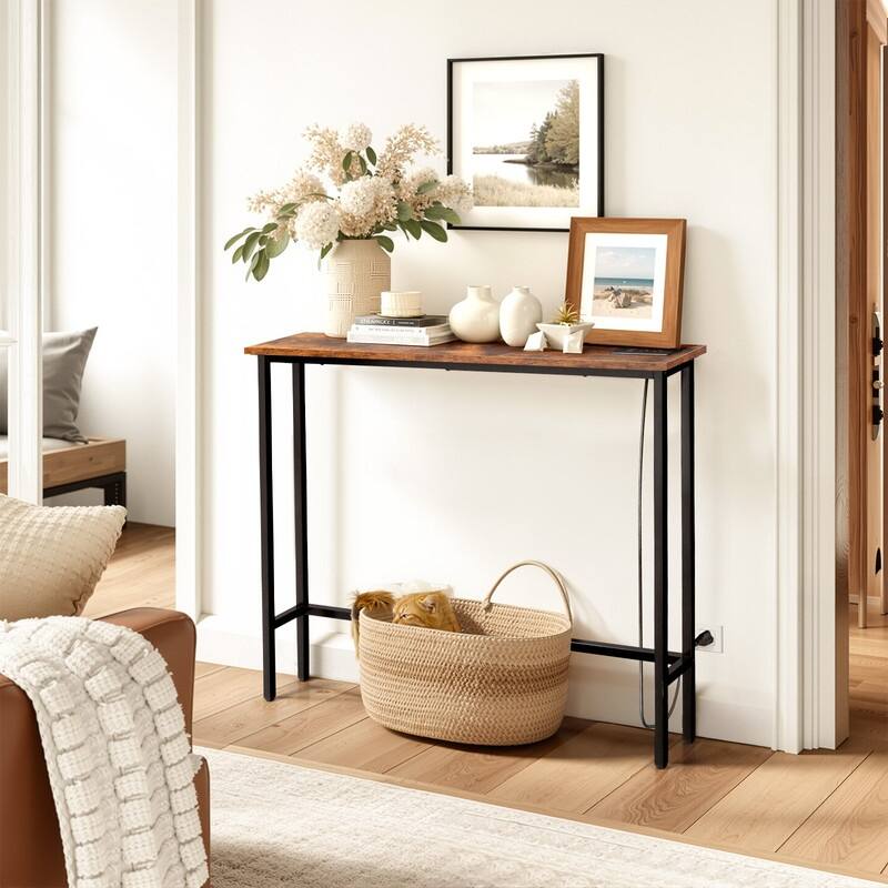 1 Piece Triamine + Iron 100 * 15 * 79cm with Power Strip Foyer Table