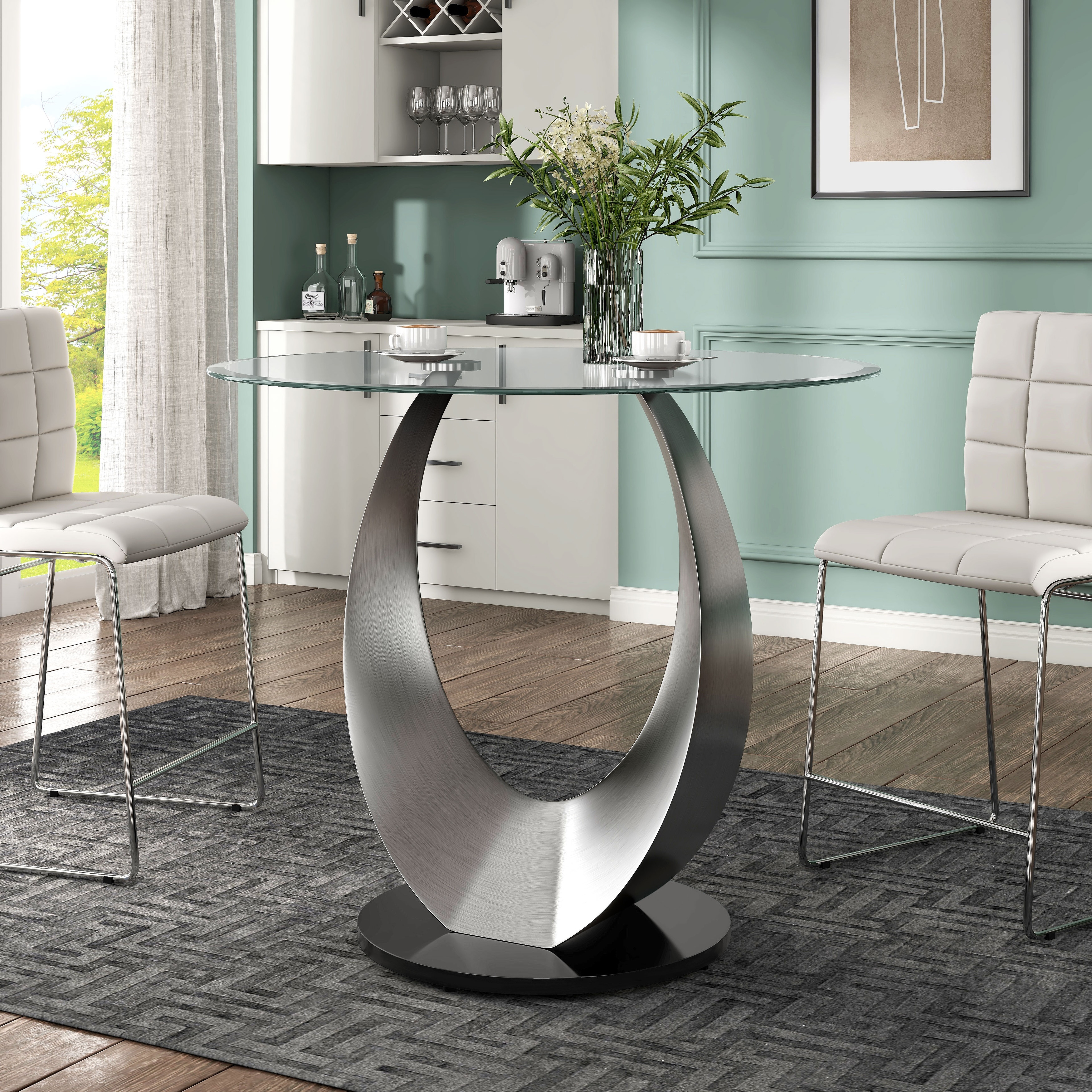 Furniture of america maza contemporary silver counter hotsell dining table