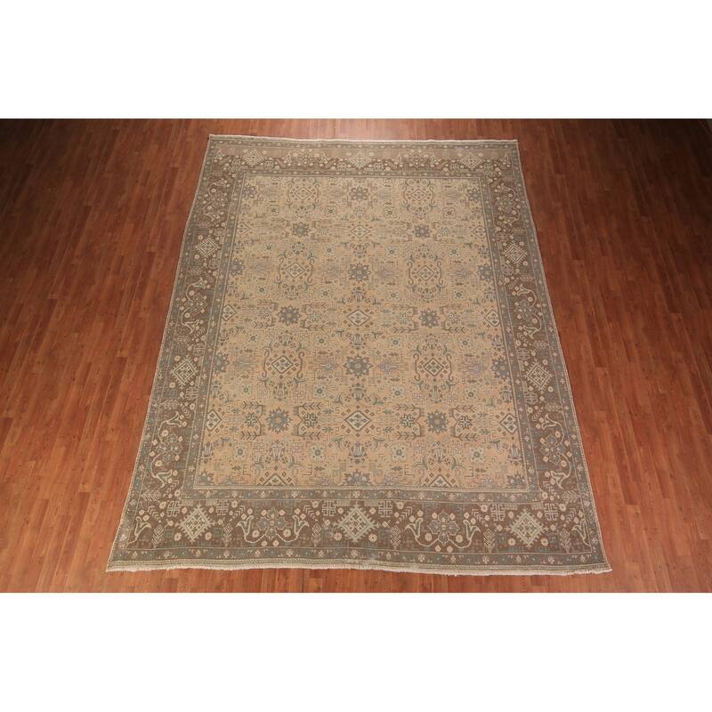 All-Over Tabriz Persian Vintage Area Rug Hand-Knotted Wool Carpet - 9'10" x 12'7"