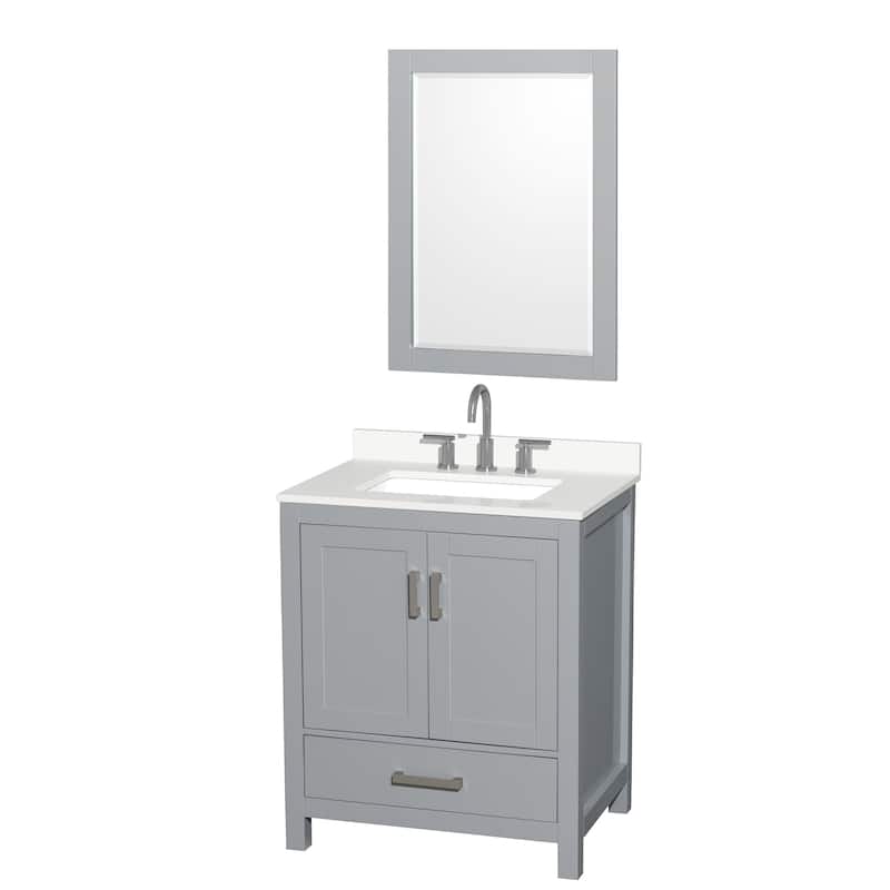 Wyndham Collection WCS141430S-QTZ-US3M24 Sheffield 30" Free Standing - Gray / White Quartz Top / Brushed Chrome Hardware