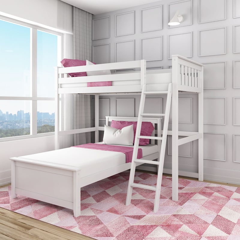 Max and Lily L Shaped Twin over Twin Bunk Bed - White