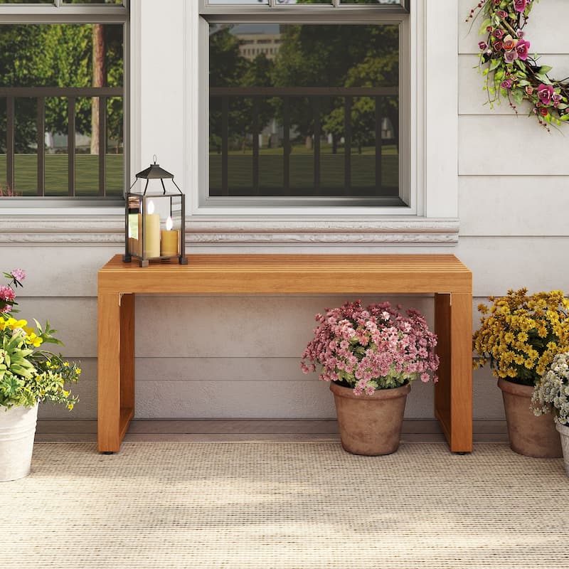 Gymax 36 Inch Patio Bench All-Slat Acacia Wood Loveseat for 2 People