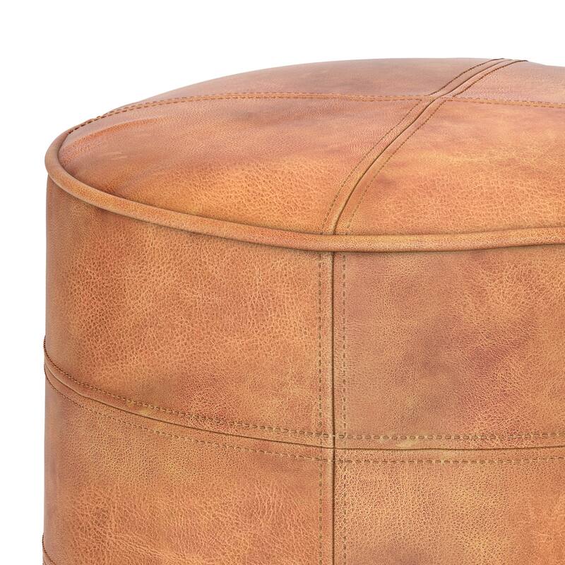 WYNDENHALL Darian Round Pouf in Genuine Leather