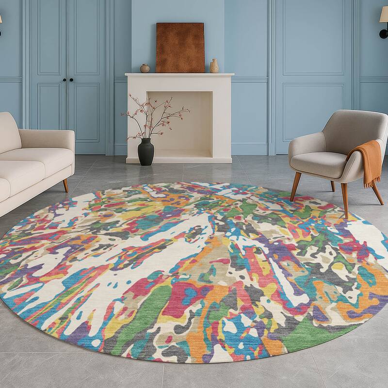 Machine Washable Indoor/ Outdoor Brushstrokes Chantille Rug