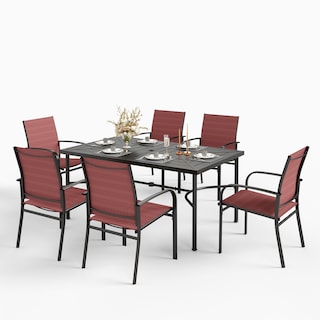 MAISON ARTS 7-Piece Patio Dining Set with Metal Rectangle Table and 6 Textilene Dining Chairs