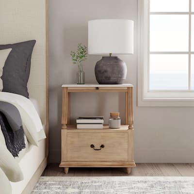 Mabel Genuine Marble and Wood 1-Drawer Nightstand