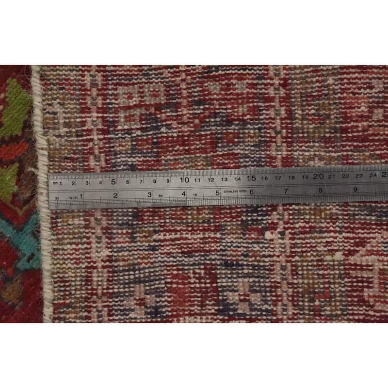 Hand Knotted Oriental 100% Wool Carpet Traditional Geometric Red Heriz Runner Rug - 10' 0'' X 3' 6''