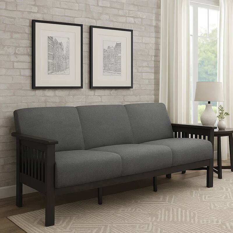 Wiston 72 Inch Sofa, Soft Gray Polyester, Dark Gray Solid Rubberwood