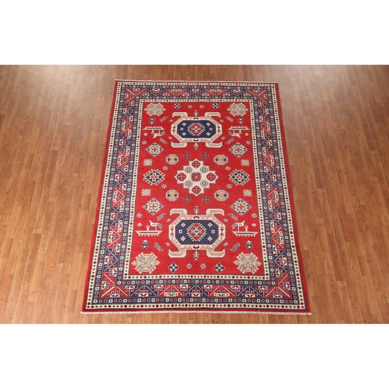 Red Kazak Area Rug Hand-Knotted Wool Carpet - 6'8" x 9'3"