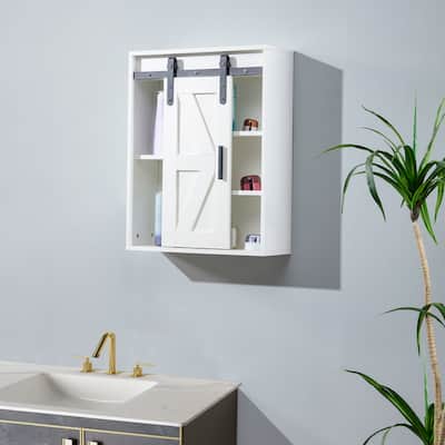 Wood Wall Mounted Bathroom Cabinet Storage Cabinet with 5 Open Shelves