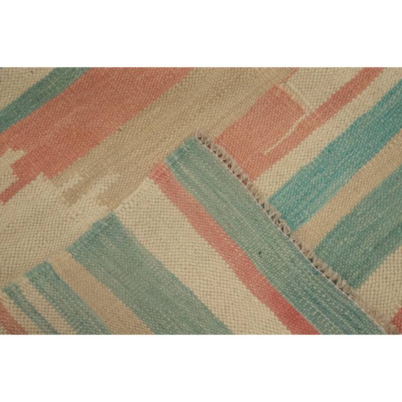 Hand Woven Oriental 100% Wool Carpet Southwestern Tribal Beige & Ivories Kilim Area Rug - 5' 8'' X 3' 10''