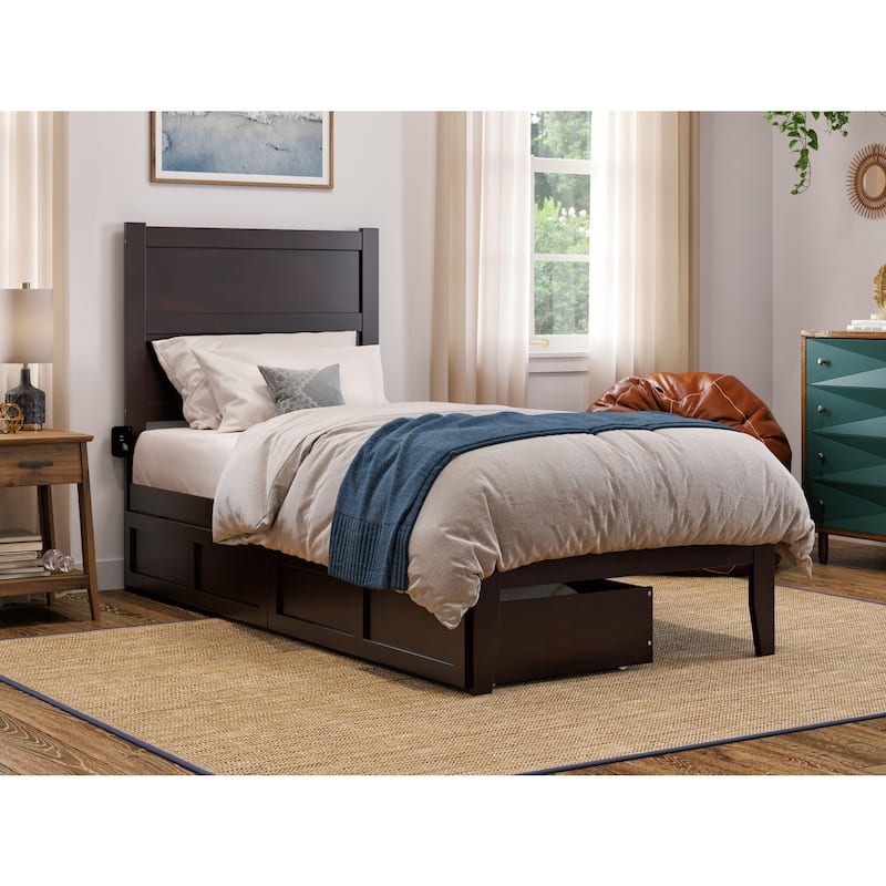 Twin XL Bed with Drawers - Espresso Finish, USB Charger, Slat Kit - No Box Needed