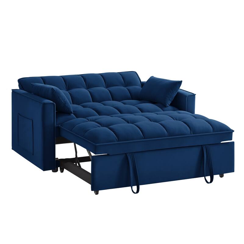 Velvet Loveseat Sofa Bed 4-in-1 with Adjustable Backrest and Storage Pockets