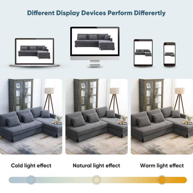 Interchangeable Chaise L-Shaped Sofa with Skirted Design for Living or Guest Rooms