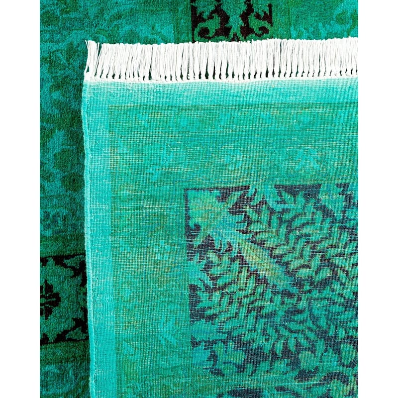 Overton Hand Knotted Wool Vintage Inspired Modern Contemporary Overdyed Green Area Rug - 9' 3" x 12' 5"