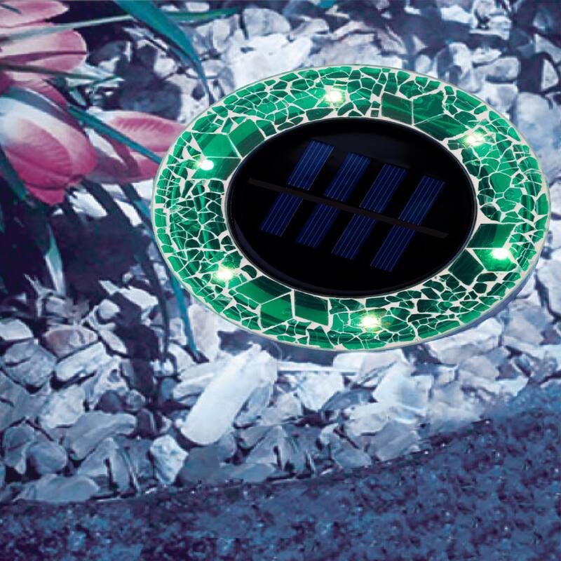 Bell + Howell 6 LED Round Green Mosaic Solar Powered Disk Lights with Auto On/Off - 8 Pack