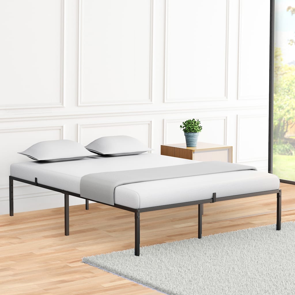 Metal Platform Bed Frame with Storage No Box Spring Steel Slat Support