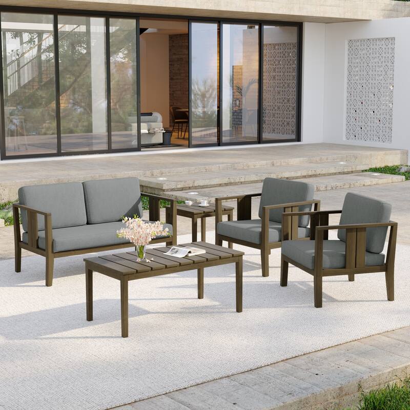 5-Piece Casual Outdoor Patio Furniture Set In Solid Teak Wood