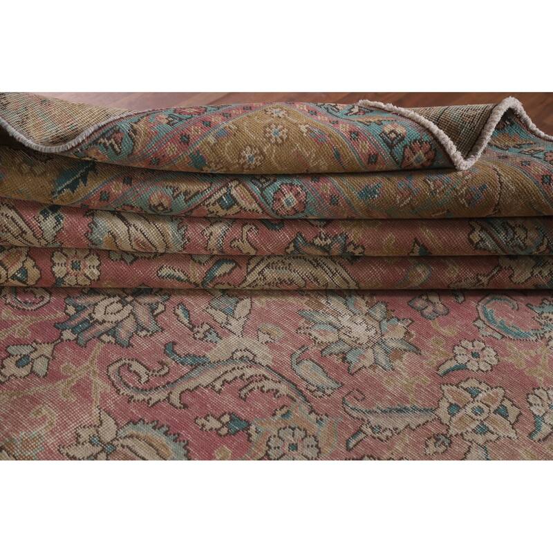 Hand Knotted Oriental 100% Wool Carpet Traditional All-Over Pink Tabriz Area Rug - 12' 8'' X 9' 7''