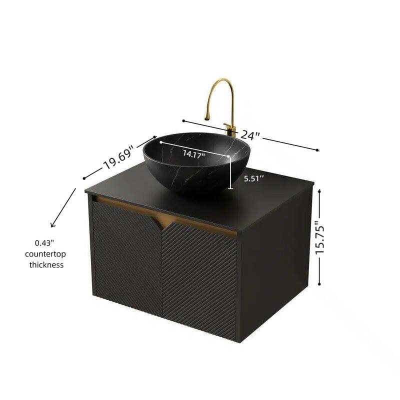 24" Bathroom Vanity & Sink, Wall-Mounted Floating Plywood Storage Cabinet, Twill Double Doors with Metal Trim