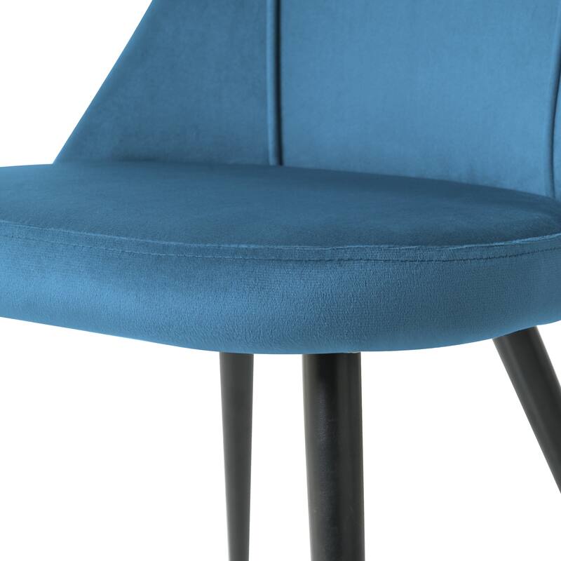 Modern blue velvet dining chair, fabric upholstery chair, black metal chair feet for home living room, bedroom, kitchen,