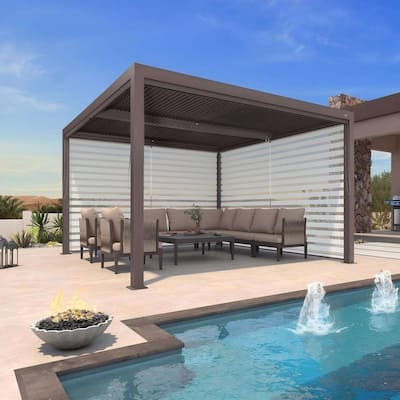 PURPLE LEAF Bronze Louvered Pergola with Adjustable Roof for Deck Backyard Garden Hardtop Gazebo