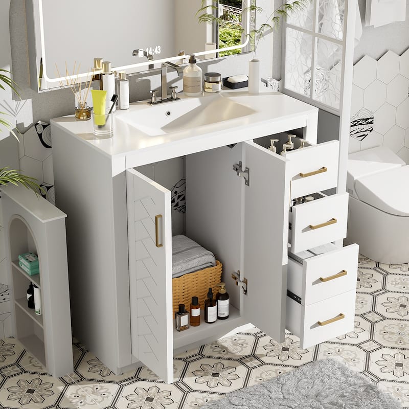 GDFStudio - Rines Modern Freestanding Bathroom Vanity with 3 Drawers & Soft Closing Doors - 36"W