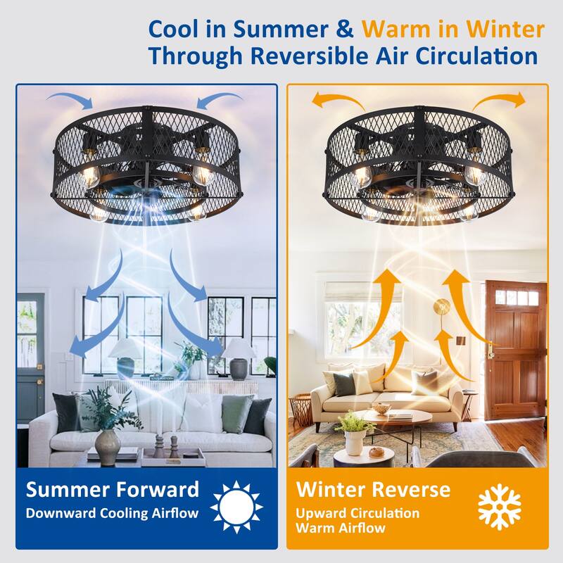 20-26Inch Caged Ceiling Fan with Light and Remote: APP Control Quiet DC Motor (E26 Bulbs Included)