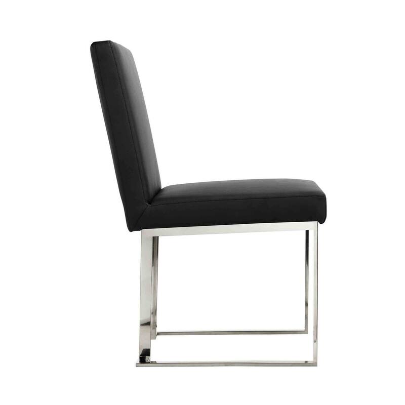 Chrome/Black Faux Leather Upholstered Metal Frame Dining Chair, Set of 2, Sturdy Dining Chair for Dining Rooms - 22.75