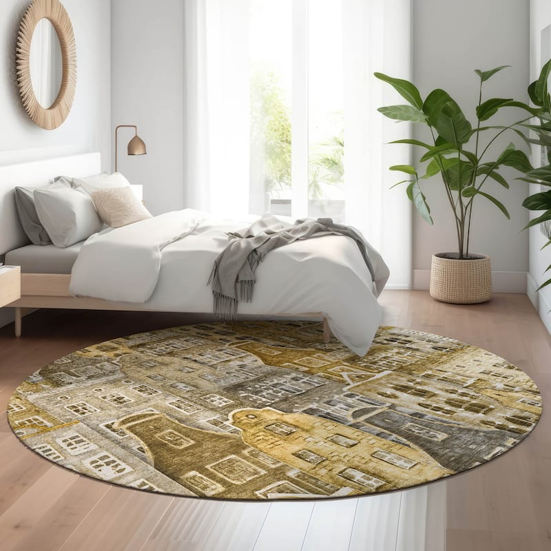 Premium Washable Super Soft Modern Citylife Mayfield Rug - Brown - 8' x 8' - Round