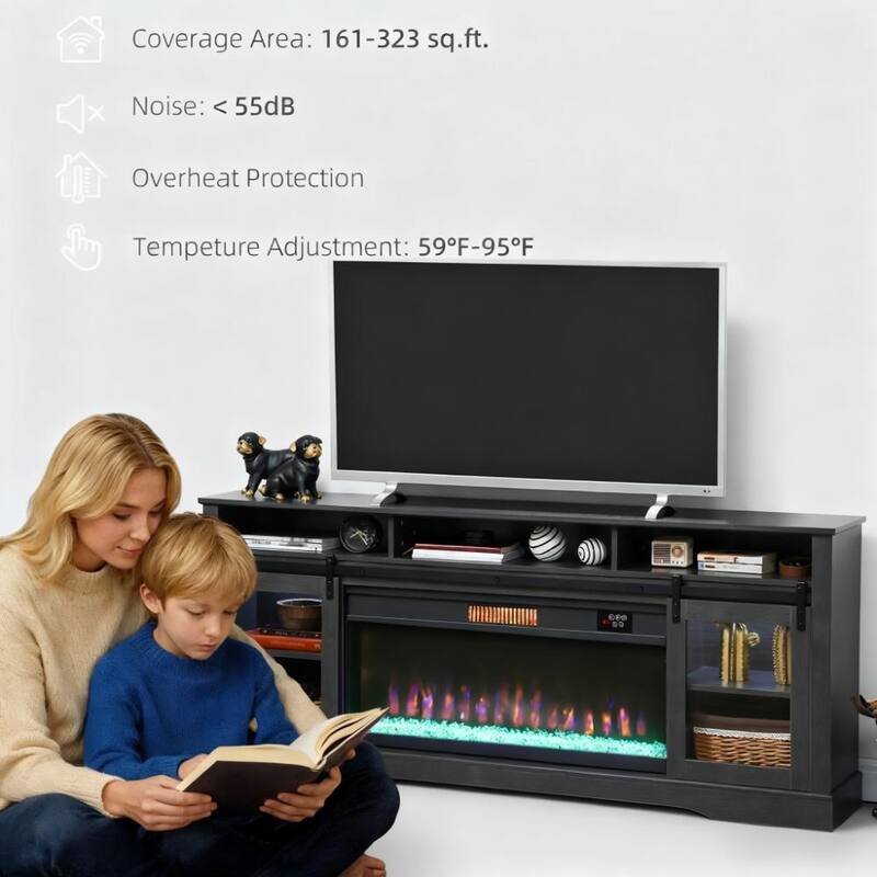Farmhouse Fireplace TV Stand for TVs up to 80", TV Console TV Cabinet with 36" Electric Fireplace