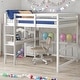 preview thumbnail 10 of 25, Full Loft Bed Pine Kids Bed with Desk Shelves and Ladder, Grey White