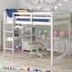 preview thumbnail 1 of 7, Full Loft Bed Pine Kids Bed with Desk Shelves and Ladder, White White