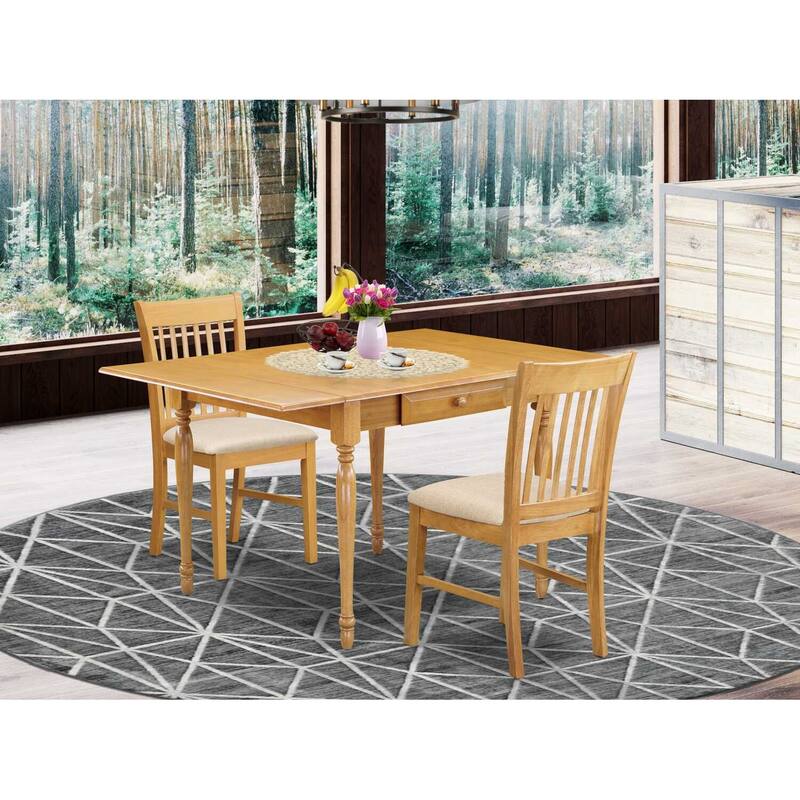 HomeStock 3-Pc Natural Brown Oak Finish Solid Wood Top with Dropleaf Dining Table Set