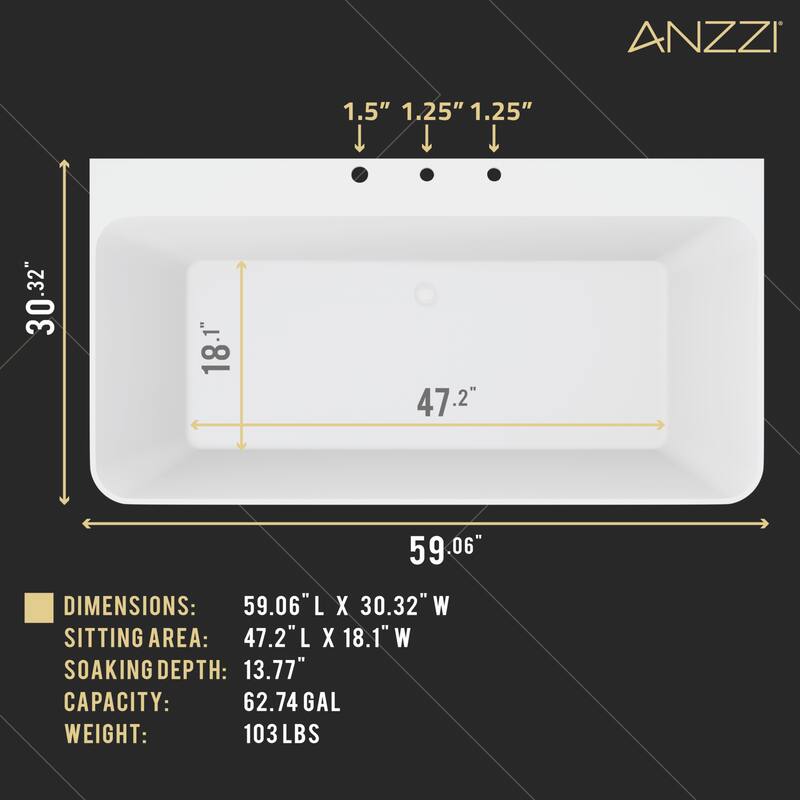 Vault Series 59 in. x 30 in. Flat Bottom Acrylic Freestanding Soaking Bathtub with Center Drain, Brushed Nickel Faucet