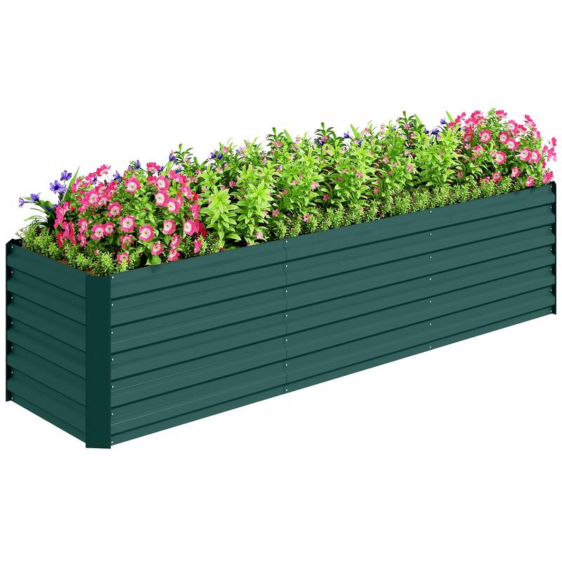 Outsunny 8x2x2ft Galvanized Raised Garden Bed Kit, Outdoor Metal Elevated Planter Box with Safety Edging, Large Raised Bed