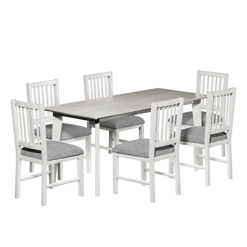 VECELO 5/7 Piece Farmhouse Dining Set 47" Kitchen Table Set Solid Wood Rectangular Dining Set for Small Spaces