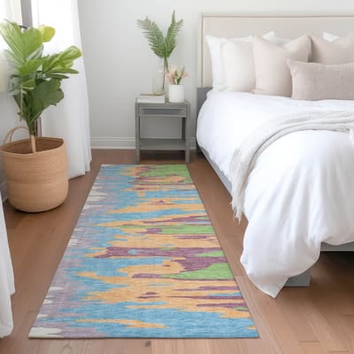Machine Washable Indoor/ Outdoor Brushstrokes Ombre Chantille Rug