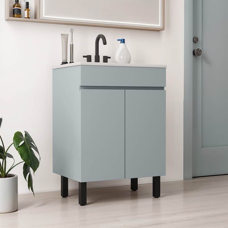 Moasis 37"/24"/16" Wide Bathroom Vanity with Top Mount Sink and Soft Close Door Modern Gray Design - Beige - 24"