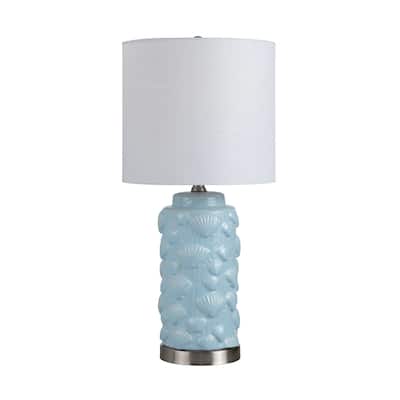 Blue Ceramic Coastal Table Lamp with Shade - 11" x 11" x 23"