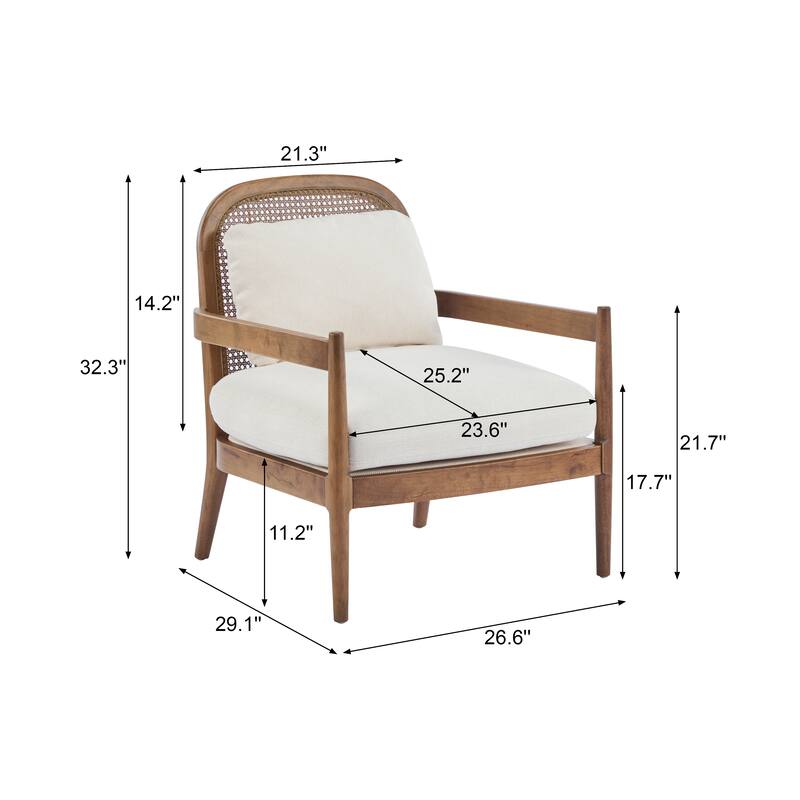 [Set of 2] 26.6" Mid-Century Modern Accent Chair with Light Brown Finish Solid Wood Frame and Rattan Backrest