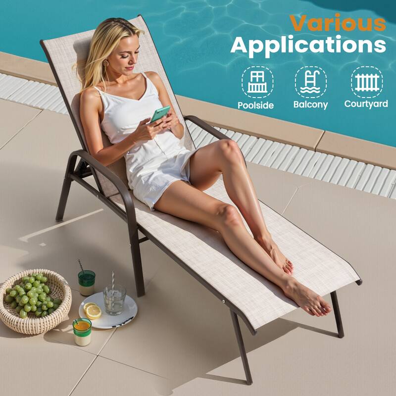 Outdoor Patio Adjustable Back Chaise Lounges Chairs with Arms(Set of 2 )