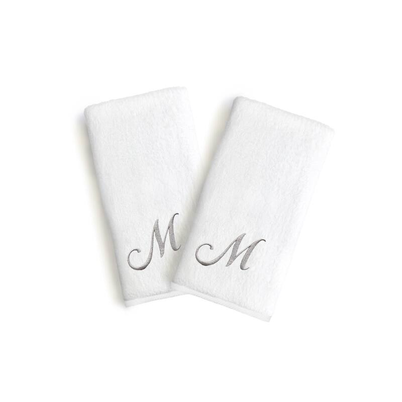 Copper Grove Belgrad 2-piece White Turkish Cotton Hand Towels with Grey Script Monogrammed Initial - White/M