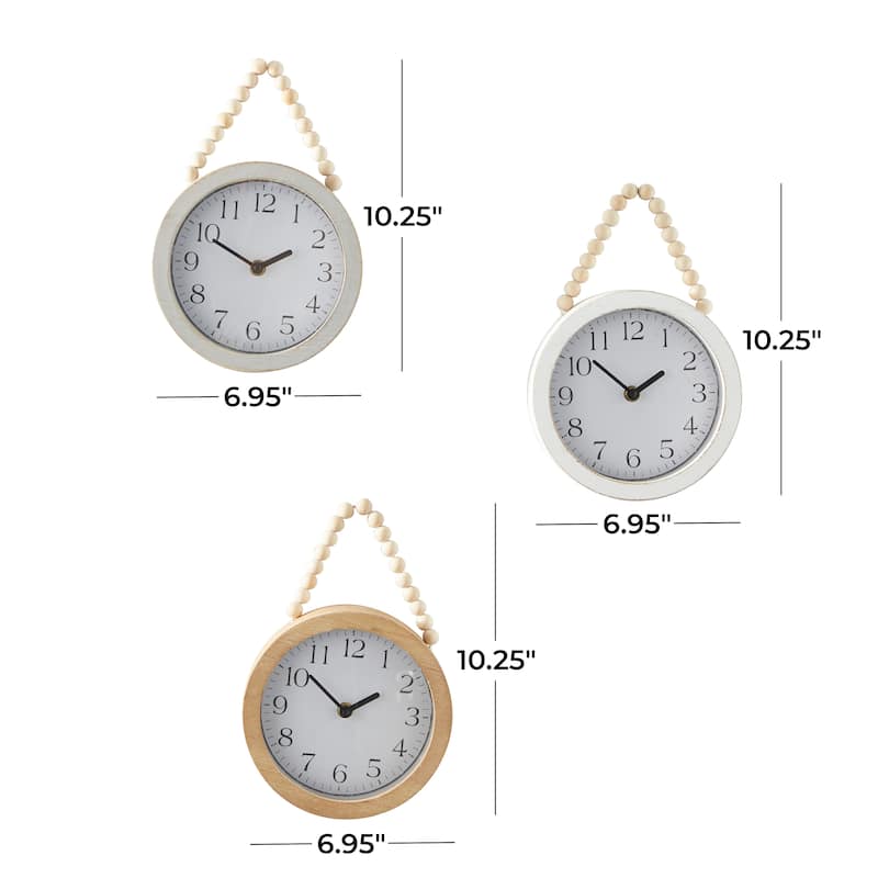 White Wood Wall Clock with Rope Strap (Set of 3)
